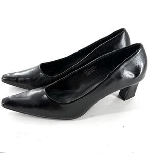 NY&C Stacked Heel Pumps 10 Black Vegan Leather Capsule Comfort Prep NY & C